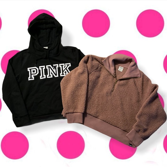 PINK Victoria's Secret Tops - PINK sherpa hoodie & sweater bundle size XL